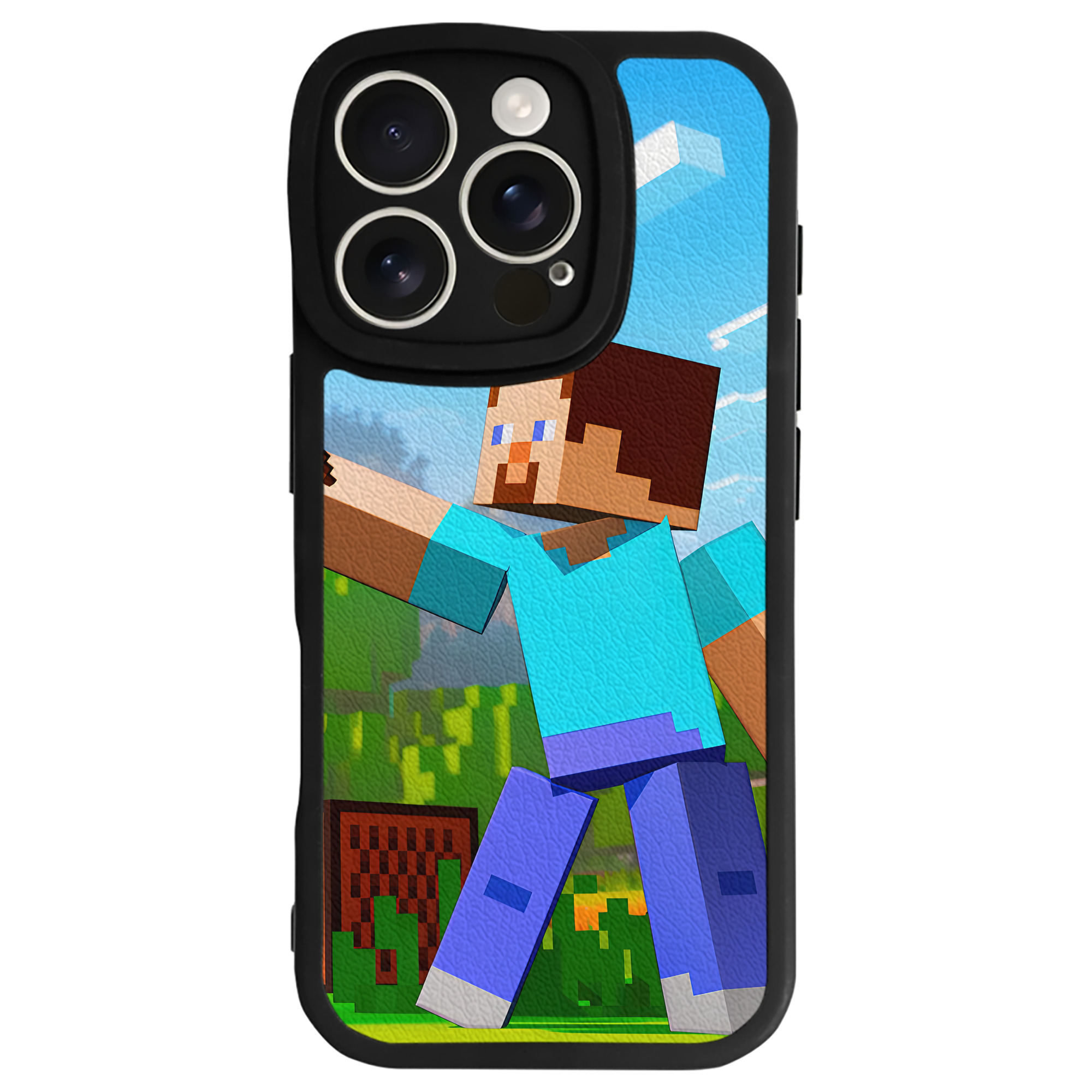 （画像用） マインクラフト ブロックの世界 Minecraft MC Block world 【iPhone 16シリーズ対応】シリコンスマホケース（レザー調） 材質：シリコン